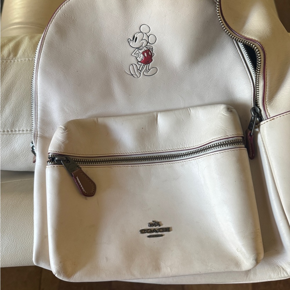 Coach x disney large leather Cream Backpack with Mickey Mouse